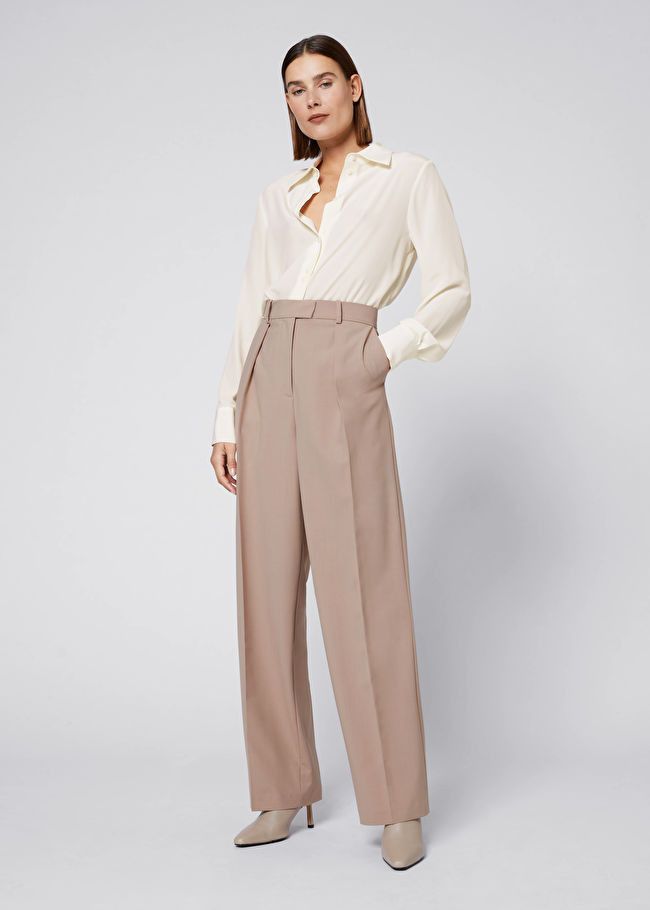 Relaxed Press Crease Tailored Trousers | Beige Dress Pants | Beige Work Pants | Work Outfit Winter | | & Other Stories US