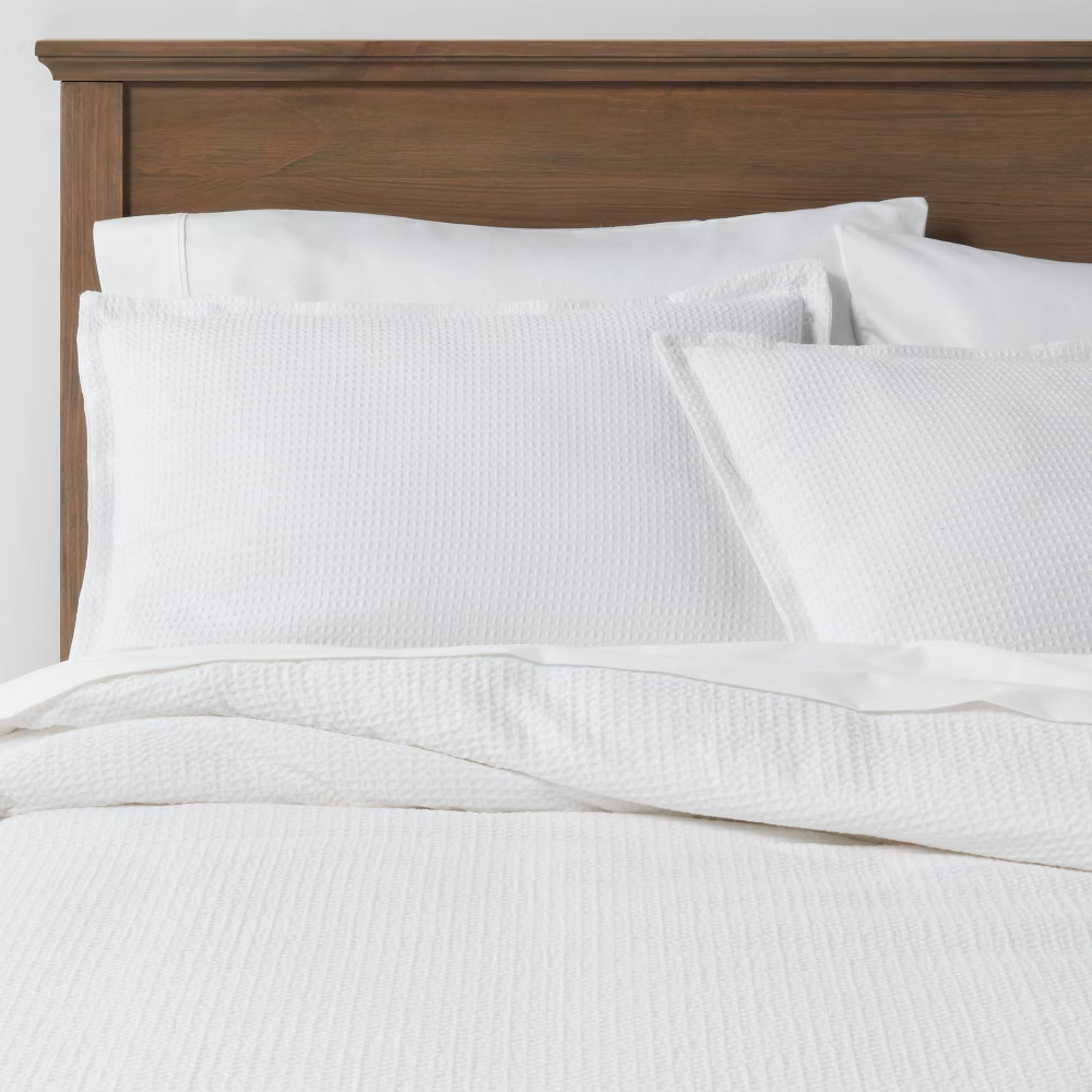 Full/Queen Washed Waffle Weave Duvet & Sham Set White - Threshold | Target