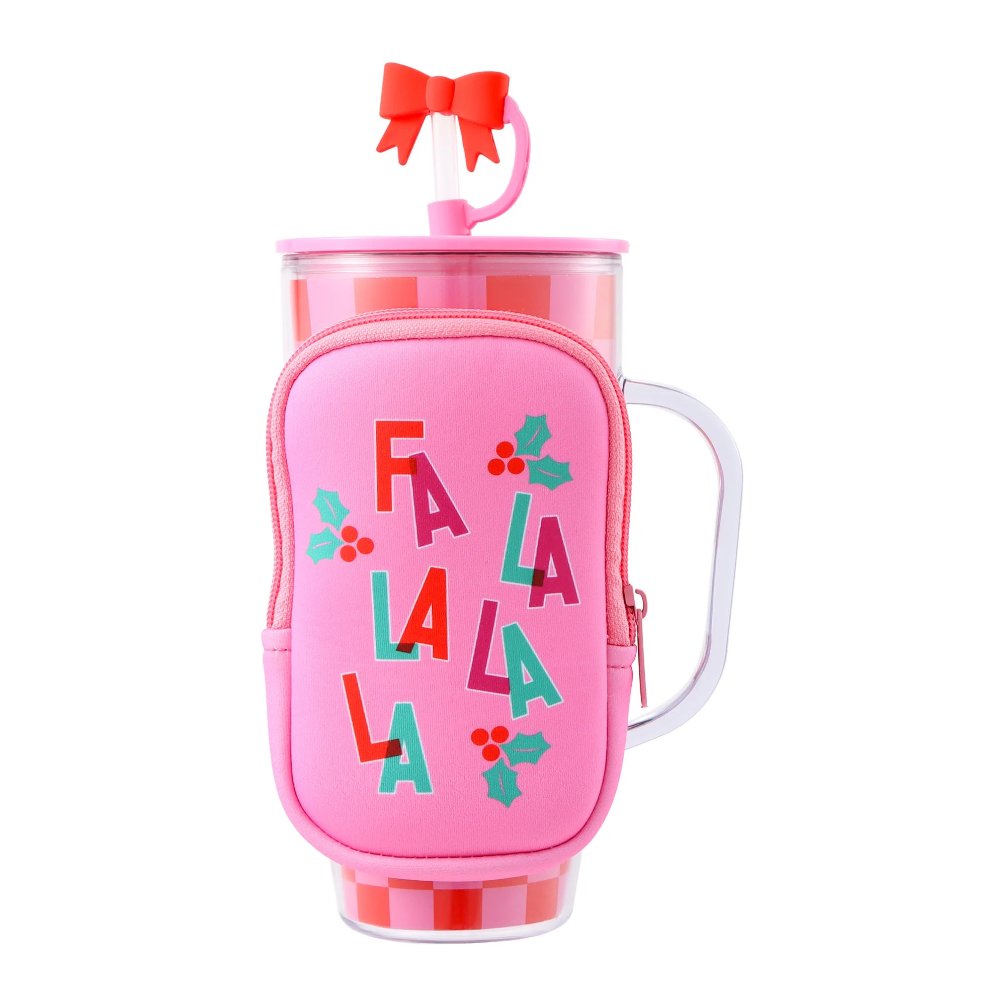 Plastic Christmas Tumbler with Bag, Pink and Red, 26 fl oz, by Holiday Time | Walmart (US)