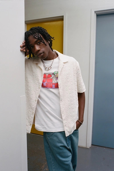 UO Textured Pattern Terry Button-Down Shirt | Urban Outfitters (US and RoW)