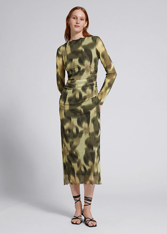 Ruched Frilled Edge Mesh Dress | & Other Stories US