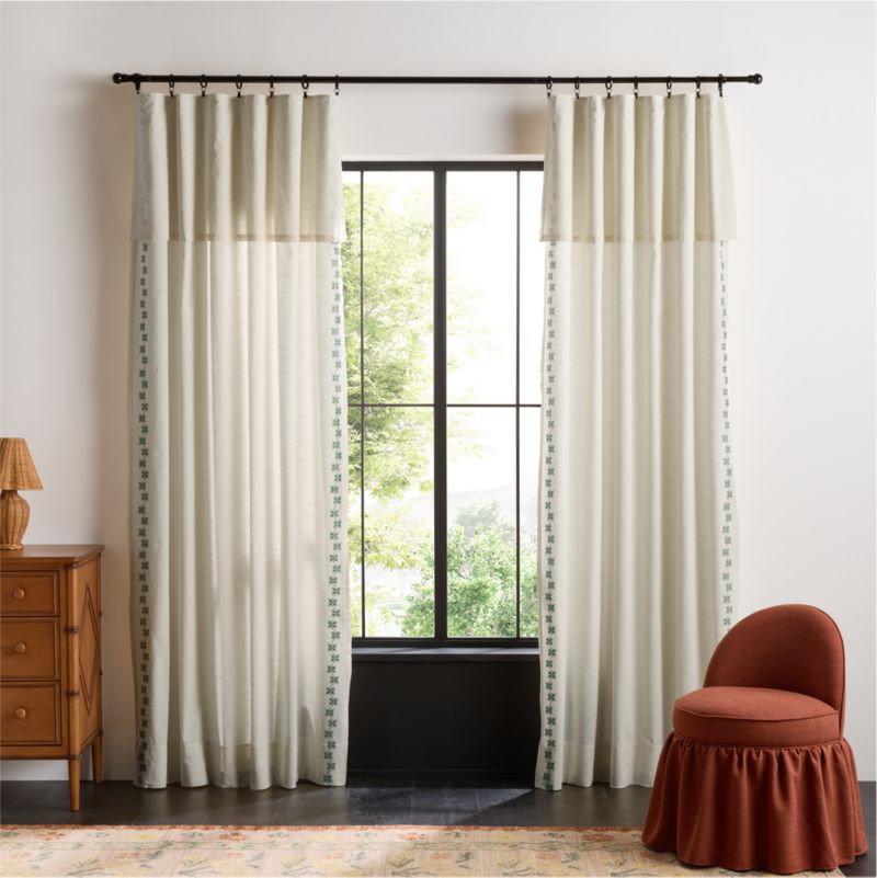 Cross Stitch Embroidered 100% Organic Cotton Curtain Panel 44" x 96" by Sharland England + Review... | Crate & Barrel