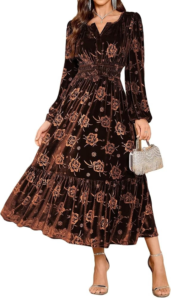 ZAFUL Womens Velvet Dresses Long Sleeve Cocktail Party Wedding Guest Dress | Amazon (US)