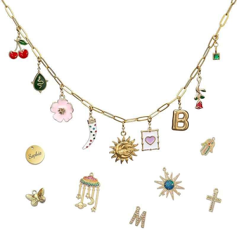 Build Your Own Custom Gold Charm Necklace, Statement Vintage Style Chunky Paperclip Link Chain Ne... | Amazon (US)