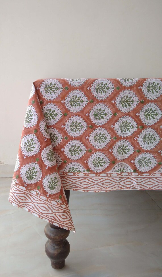 Floral Design Tablecloth Block Print Table Cloth Indian | Etsy | Etsy (US)