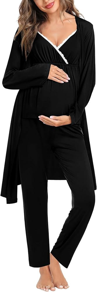 SWOMOG Maternity Nursing Robe Set 3 Piece Breastfeeding Pajamas 3 in 1 Labor Delivery Sleevless T... | Amazon (US)