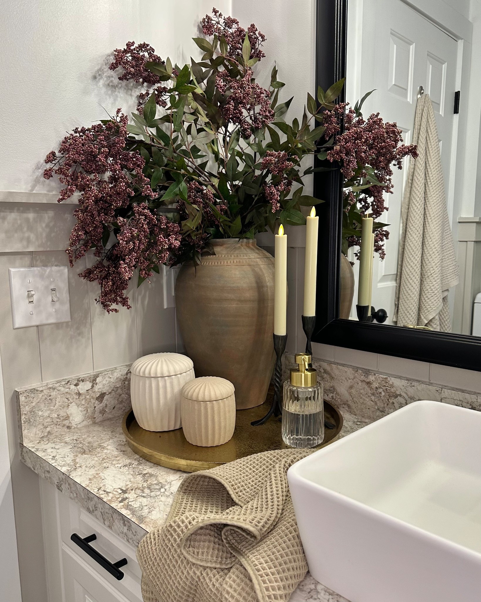 Bathroom Corner Styling. Follow @farmtotablecreations on Instagram for more inspiration.

These stems are so incredibly beautiful, to say the least. They come in and out of stock so grab them fast! I have three stems nestled inside this vase and love the way they cascade so naturally.

Spring Stems | Bathroom Counter Decor | Amazon Prime | Amazon | Amazon Home Finds | Loloi Rugs | Bathroom Decor | Bathroom Storage | Amazon Must Haves | Bathroom Shelves | Home Decorating | Decor Ideas | Budget Friendly Decor | Home Inspiration | Amazon Spring Sale | open shelves | Small Spaces | Bathroom Shelves | Small Bathroom Storage | Home Decor | Neutral Bathroom Decor | Loloi Rugs | Master Bedroom | Spring Decor | Spring Refresh | Living Room

#LTKFindsUnder50 #LTKSaleAlert #LTKHome