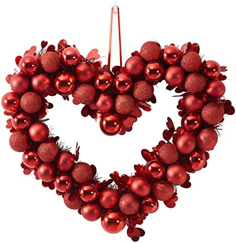 ChrisXiao Valentine's Day Front Door Wreath red Heart Decor,Artificial 16" Christmas Holiday Outd... | Amazon (US)