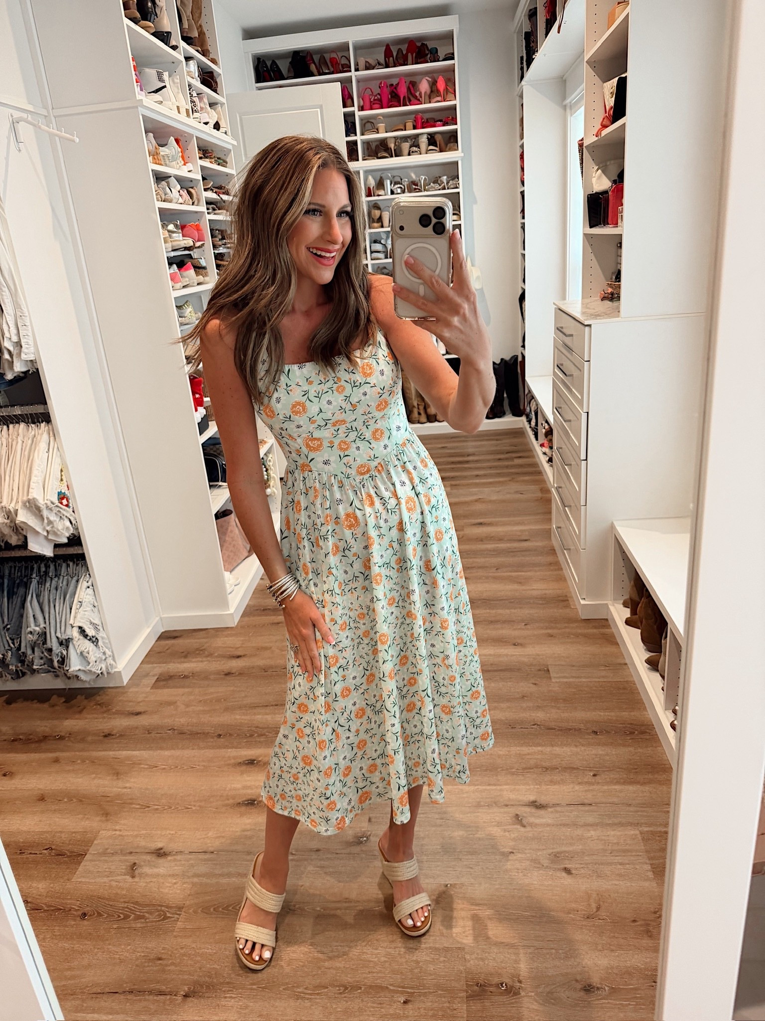 In a small dress, wedges and accessories-fits tts.

#LTKootd #LTKSeasonal #LTKgrwm