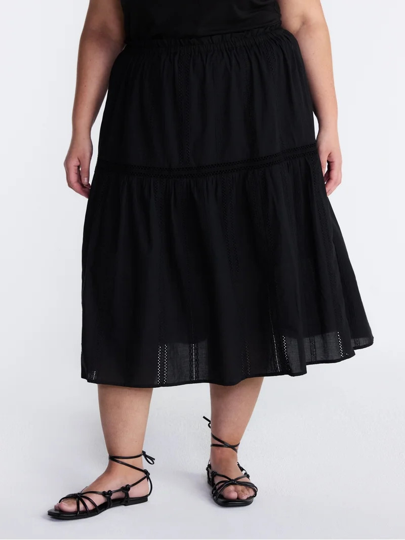 Terra & Sky(No ratings yet) Terra & Sky Women’s Plus Cotton Geo Eyelet Midi Skirt, Sizes 0X-5X ... | Walmart (US)