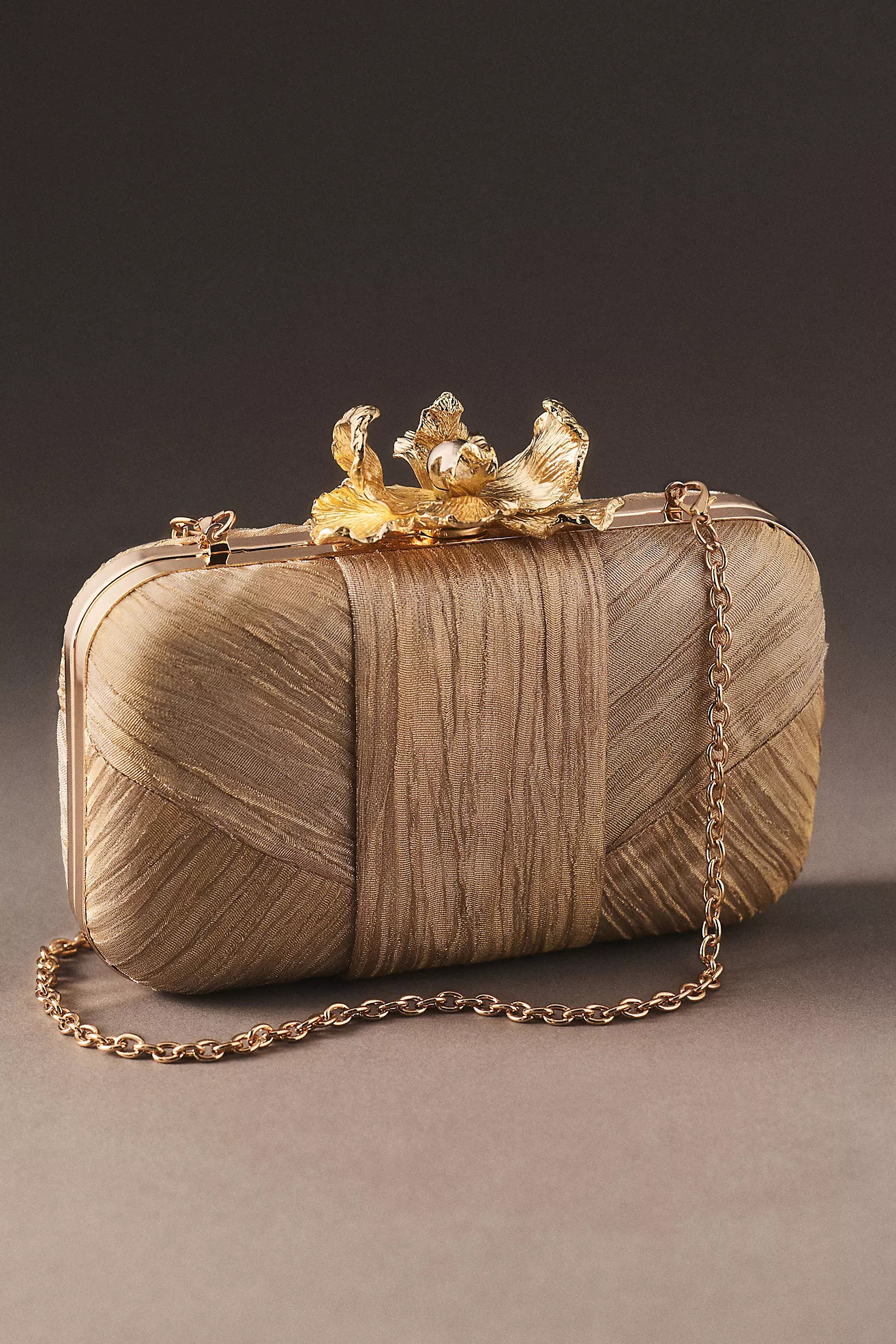 Jewel Badgley Mischka Leilani Gold Lamé Minaudiere Clutch Bag | Anthropologie (US)