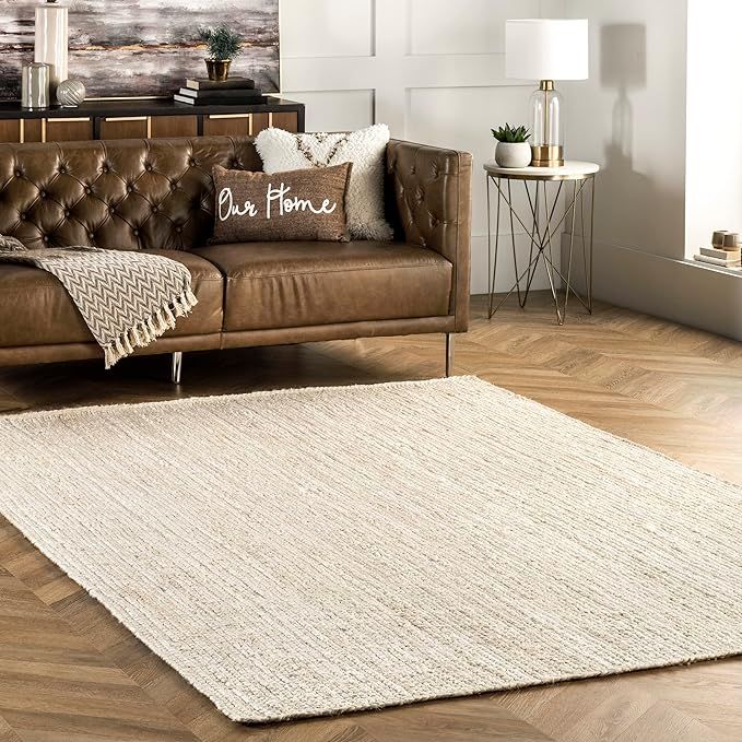 nuLOOM Rigo Hand Woven Farmhouse Jute Area Rug, 10x14, Off-white | Amazon (US)