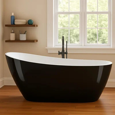 Freestanding Bathtub Black Acrylic Tub, Modern Soaking Bathtub for Small Bathroom Remodel and Relaxing Spa Bath | Wayfair North America