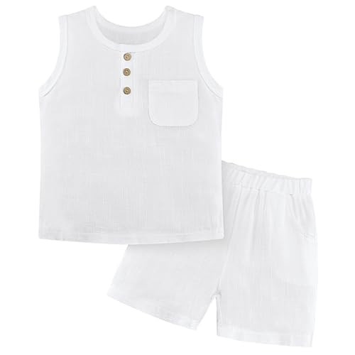 Weixinbuy Toddler Baby Boy Outfits Summer Clothes Set Cotton Linen Sleeveless Pocket T-Shirt Tops... | Amazon (US)
