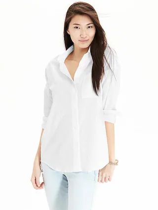 Old Navy Womens Linen Blend Boyfriend Shirts Size L Tall - White | Old Navy US