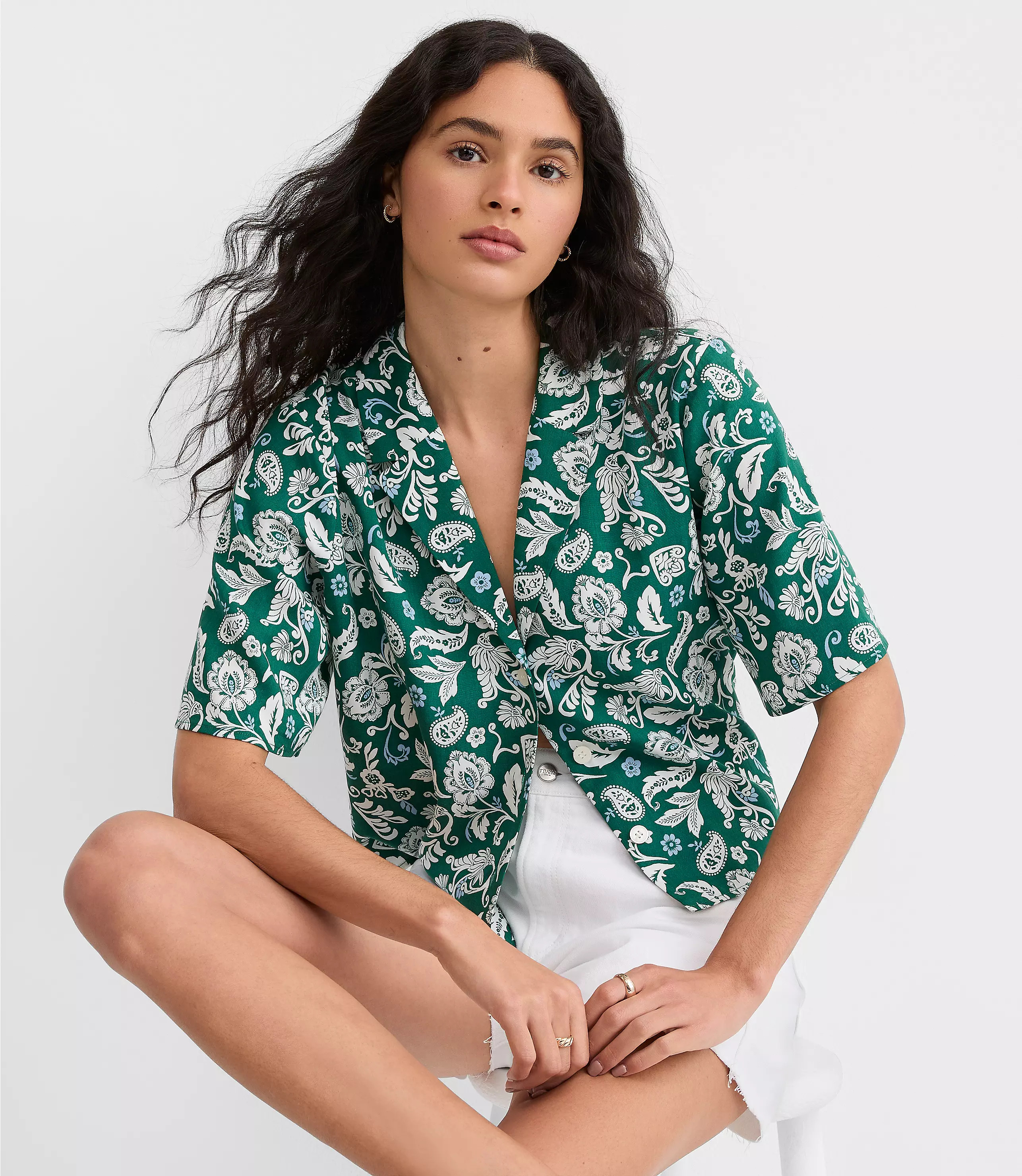 Petite Floral Twill Relaxed Everyday Shirt | LOFT