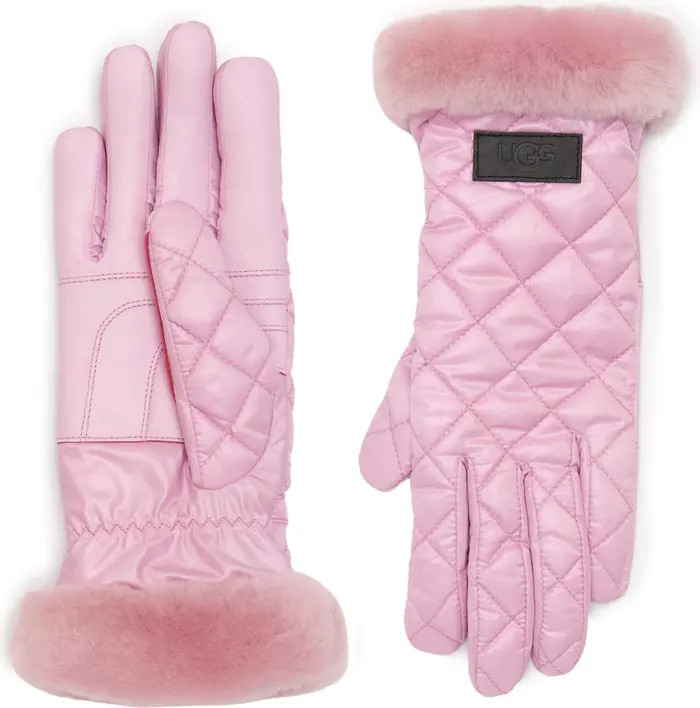 All Weather Touchscreen Compatible Quilted Gloves with Genuine Shearilng Trim | Nordstrom