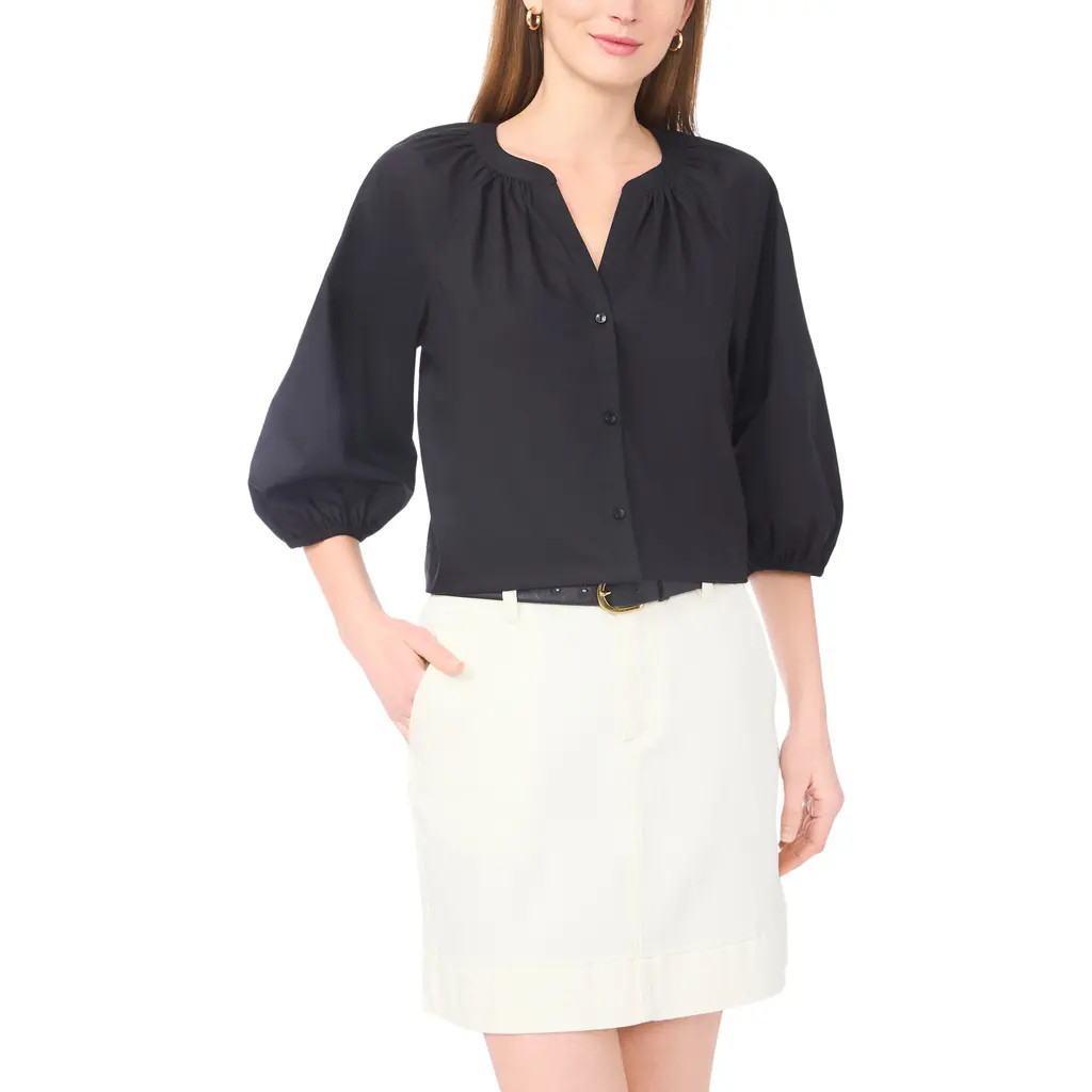 Vince Camuto Raglan Puff Sleeve Top in Rich Black at Nordstrom, Size Small | Nordstrom