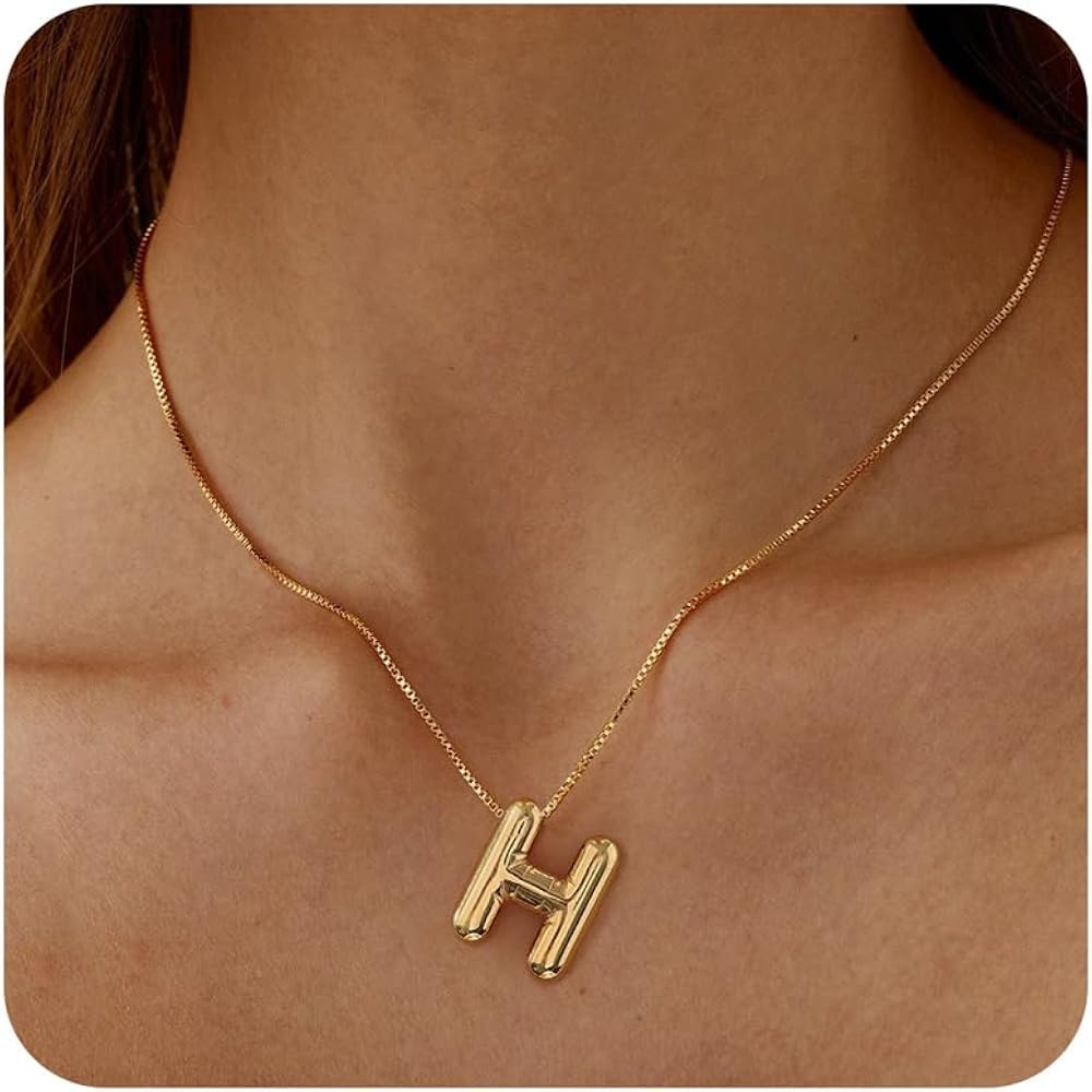 Gold Bubble Letter Necklace for Women- 18K Gold Filled Ballon Bubble Letter Necklace Gold Bubble ... | Amazon (US)