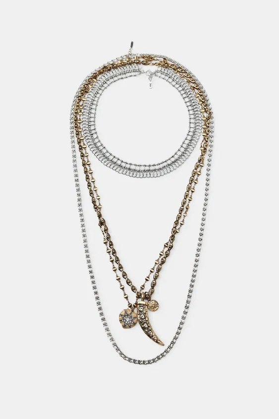 Pack of 4 necklaces of varying lengths:- Necklace featuring multiple metal pieces in varying shap... | Zara UK