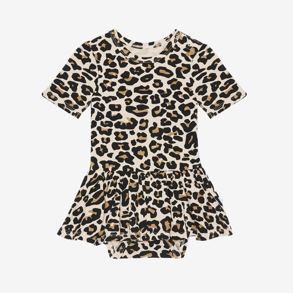 Twirl Skirt Bodysuit | Lana Leopard Tan | Leopard Baby Girl Onesie | Posh Peanut