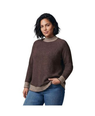 Avenue Plus Size Corinne Mock Neck Contrast Ribbing Raglan Sweater - Chocolate | Macy's