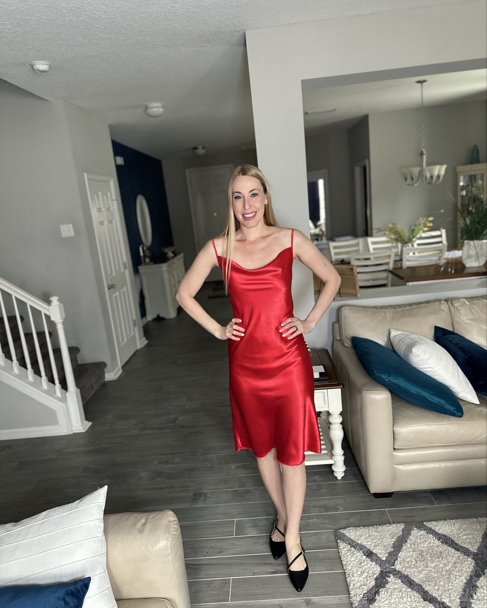 Red silky slip dress 
❤️ this is so cute for Valentine’s Day 
❤️  it is very soft, loose fit, not stretchy but they do fit true to size 
❤️ I am wearing size small

#LTKFindsUnder100 #LTKStyleTip #LTKFindsUnder50