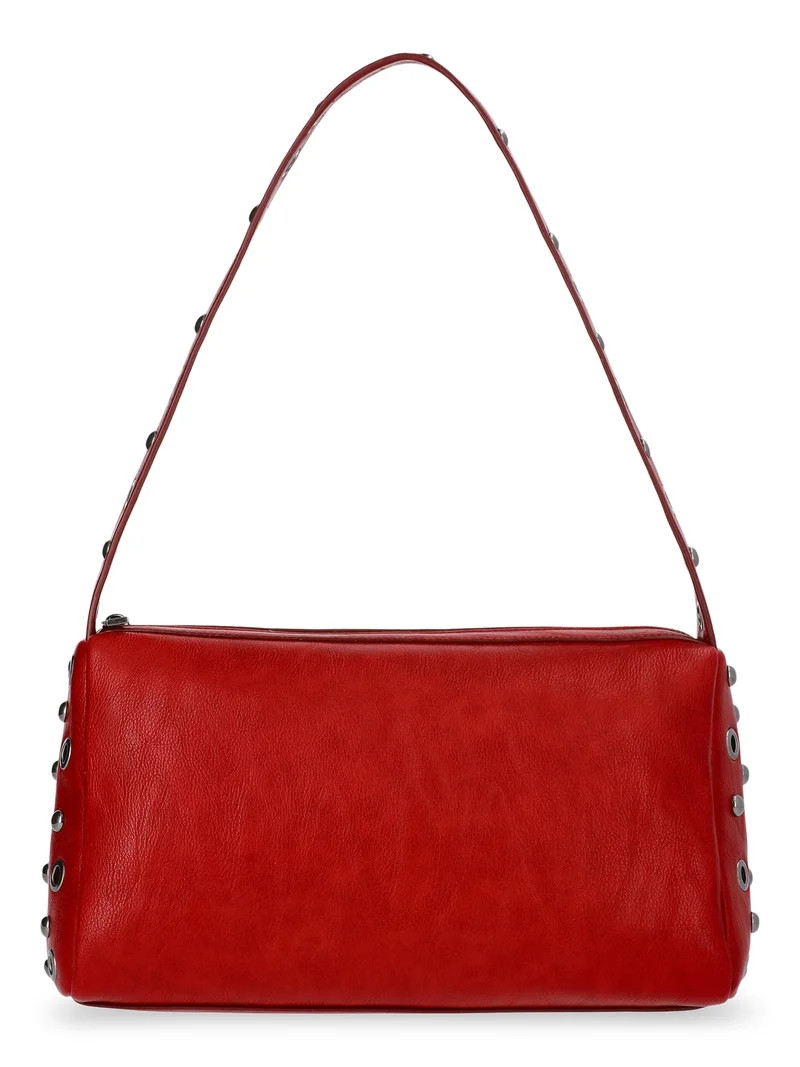 No Boundaries Women's Faux Leather Studded Moto Shoulder Bag, Carmine Red | Walmart (US)