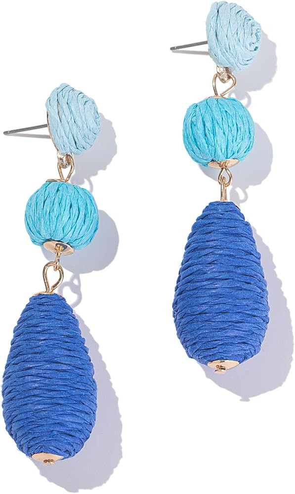 Boho Raffia Earrings Statement Dangle Earrings Cute Teardrop Ball Earrings Colorful Summer Jewelr... | Amazon (US)