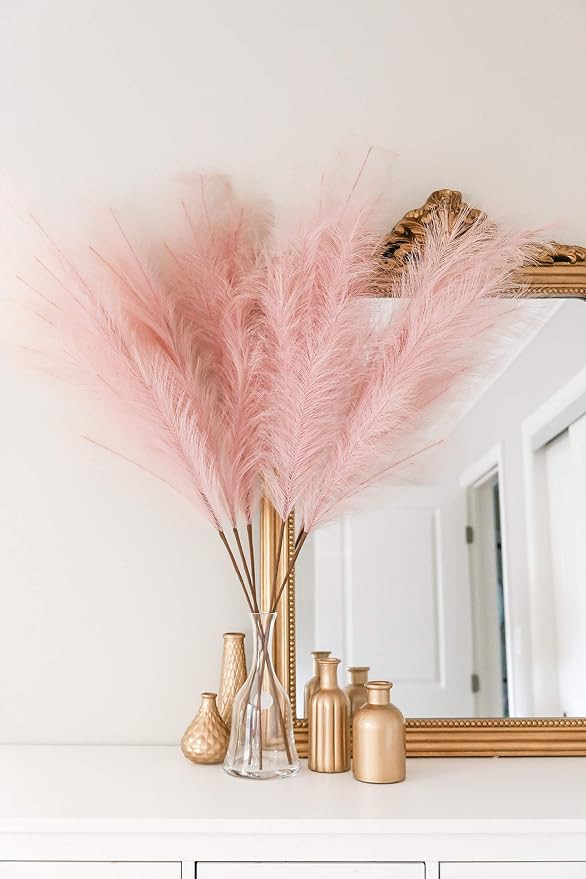 Faux Pampas Grass (42 inch 5 Stems) Artificial Pampas Grass Decor (Pink) | Amazon (US)