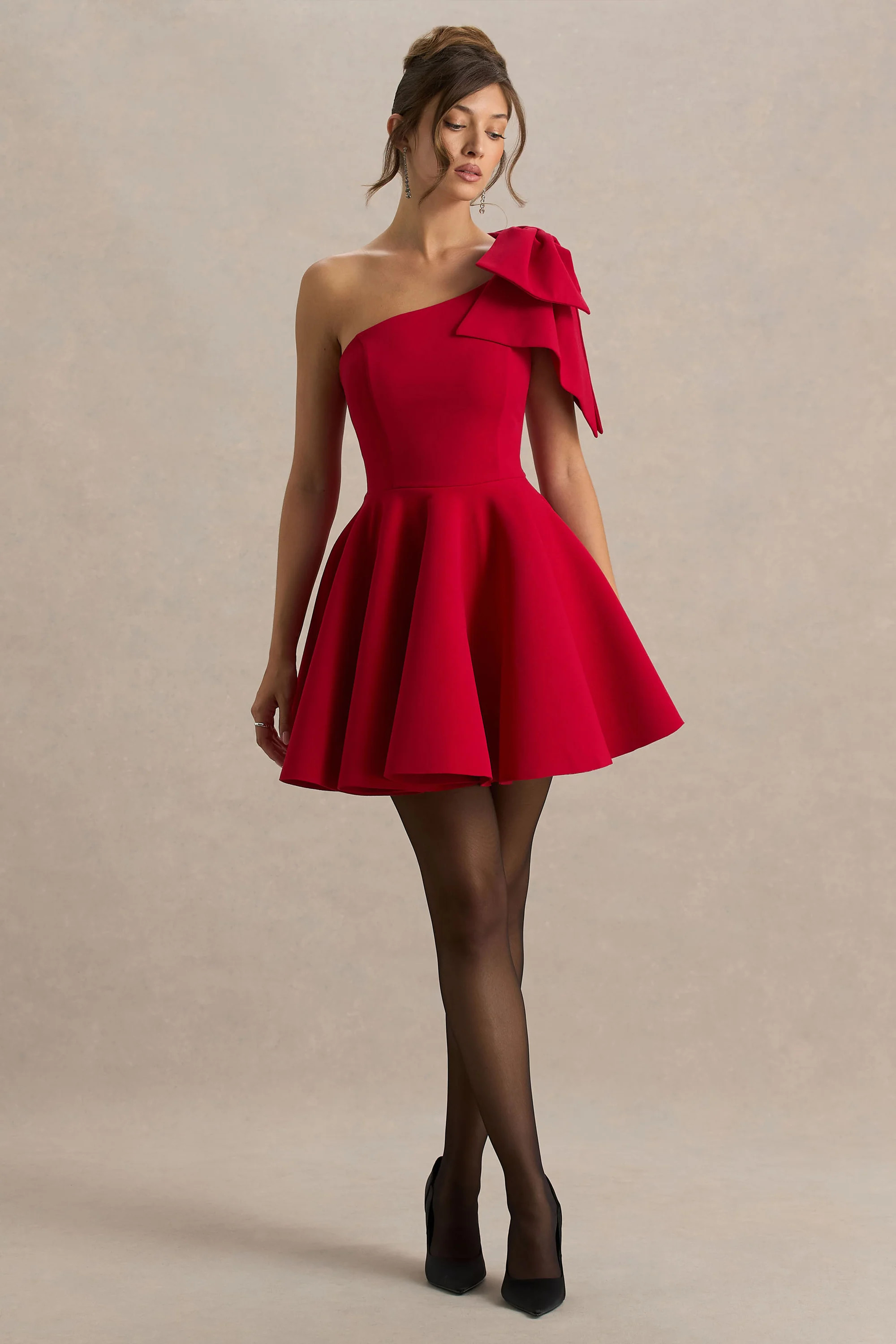 Prosperity | Red Asymmetric-Neck Mini Dress With Bow Detail | Club L London