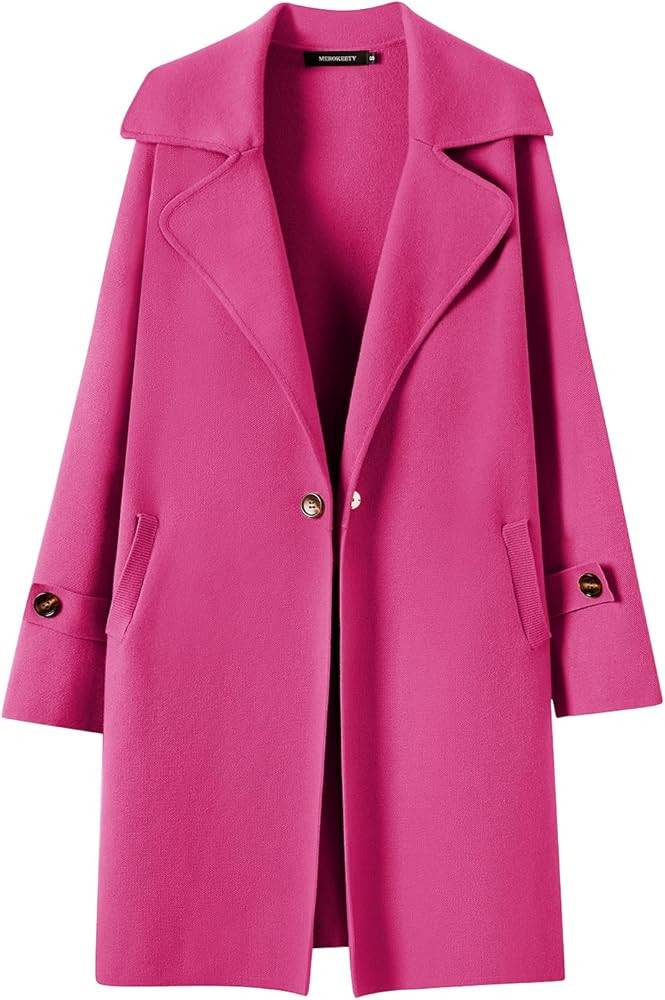MEROKEETY Women's Long Sleeve Lapel Blazer Coatigan Winter Knit Classy Sweater Jacket Coats | Amazon (US)