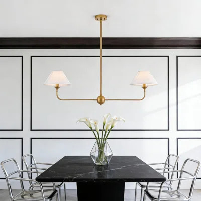 Modern Linear Chandelier With Fabric Shade, Adjustable Rustic Pendant Light For Kitchen Island And Dining Room, Dimmable 2-Light Fixture | Wayfair North America