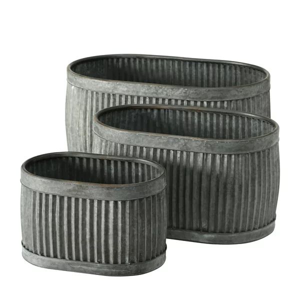 French Country Style Oval Belly Planters, Set of 3, Galvanized Metal, Chubby Belly, Corrugated Ca... | Walmart (US)