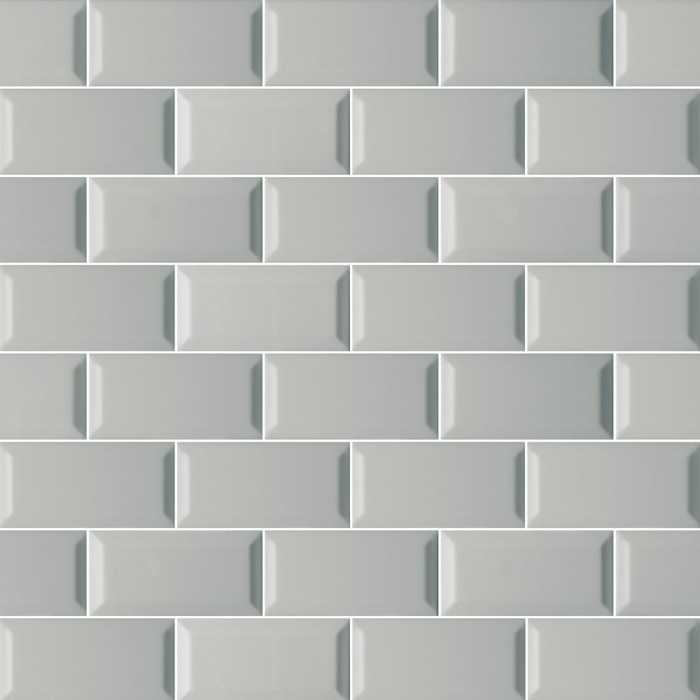Gray Glossy Beveled 3 in. x 6 in. Glossy Ceramic Wall Tile (1 sq. ft. / case) | The Home Depot