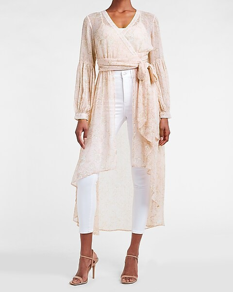 Floral Tie Front High-Lo Kimono Cover-Up | Express