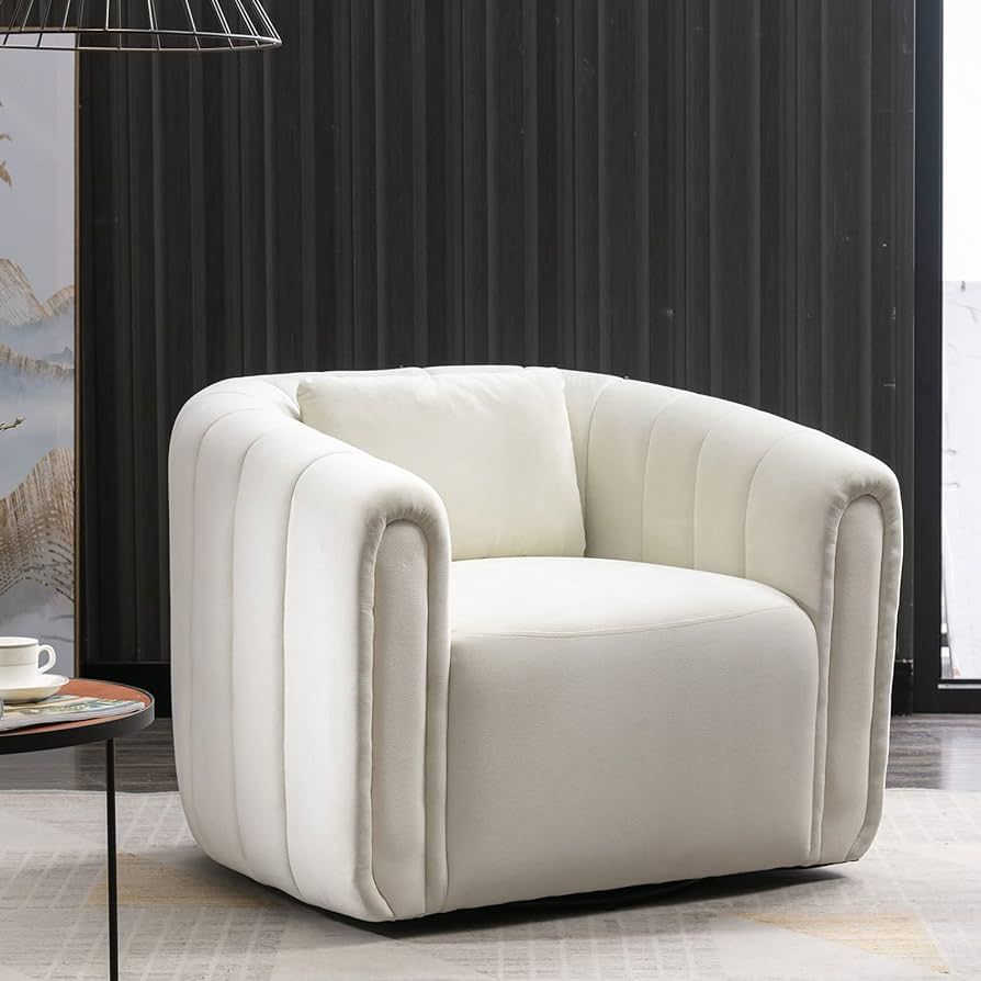 ANJ Beige Barrel Chair with Plump Pillow and Round Arm
Velvet
 | Amazon (US)