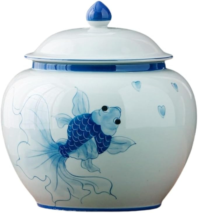 5 inches Ginger jar Lid - blue fish decorative Ceramic Ginger jar vase with Lid， chinoiserie gi... | Amazon (US)