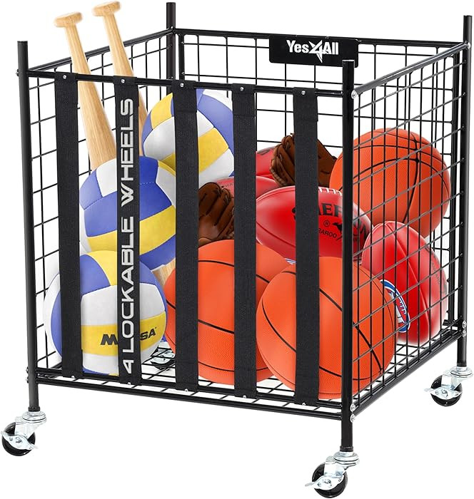 YES4ALL Rolling Ball Cart Storage with Lockable Wheels Volleyball Basketball Holder, Toy Balls Bi... | Amazon (US)