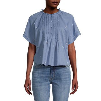 a.n.a Womens Y Neck Short Sleeve Peplum Top | JCPenney