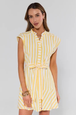 Erica Yellow Striped Short Dress | Avara