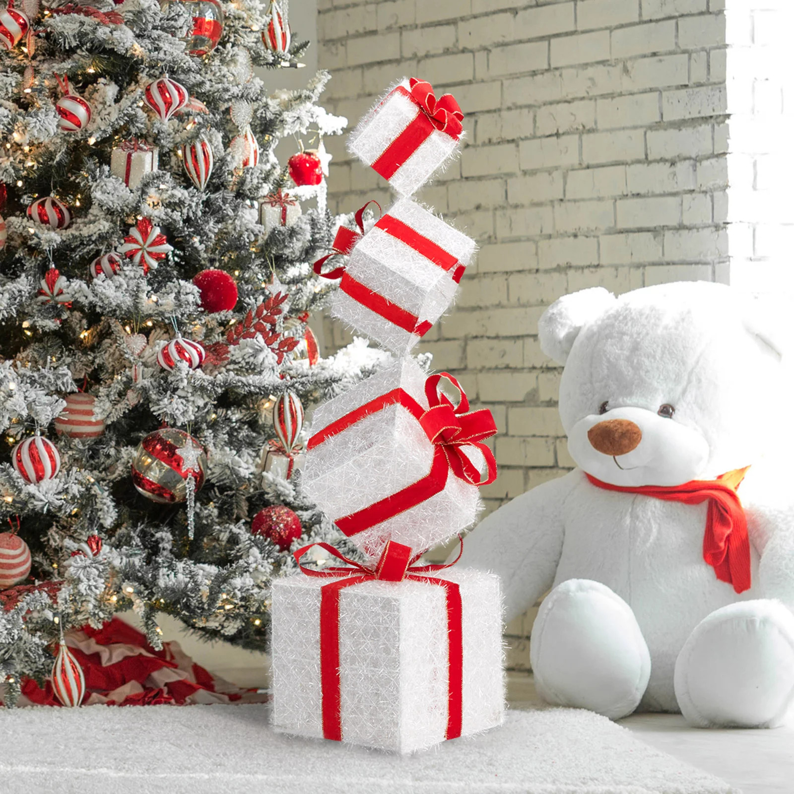 Red & White Gift Box Set With Warm White Lights Christmas Decoration | Wayfair North America