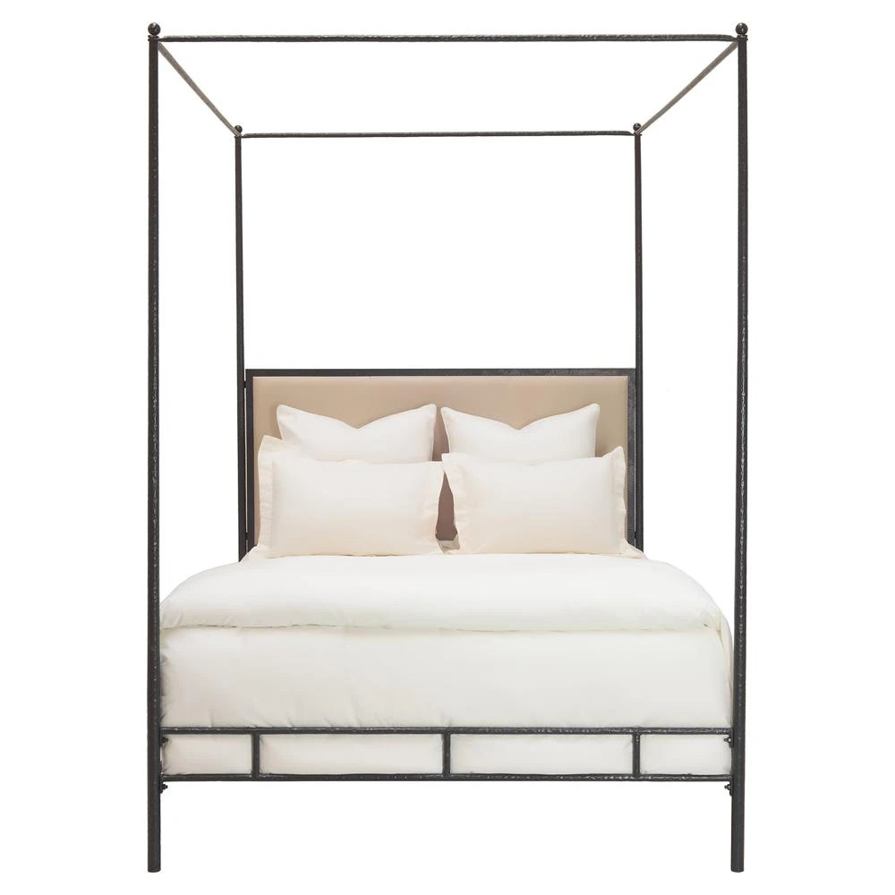 Marco Hammered Bronze Leather Canopy Bed - Queen | Kathy Kuo Home
