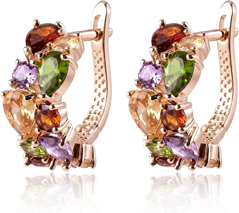 Multicolor Gemstone Hoop Earrings for Women - Bohemian Cluster Statement Earrings, Mixed Crystal ... | Amazon (US)