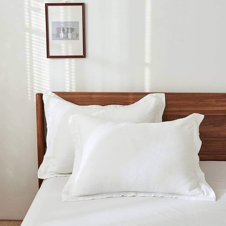 100% French Linen Pillow Shams Basic Style - Pack of 2 - Washed Solid Color Natural Flax Soft Bre... | Amazon (US)