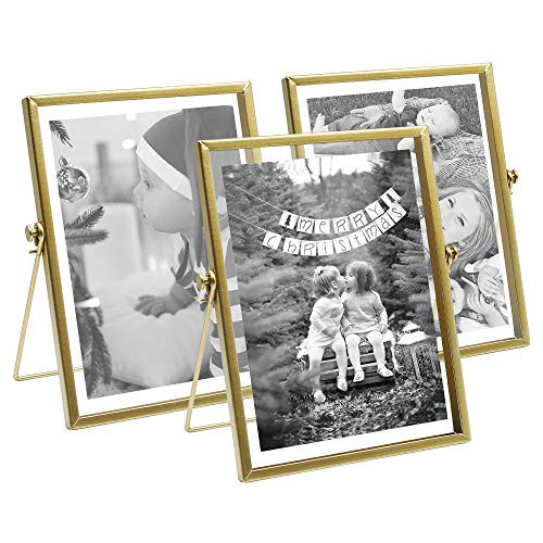 AceList Metal Picture Frames, Set of 3 Ornate Minimal Floating Edge Clear Glass Table Top Easel Stand Photo Frames in Gold, 4 x 6, Assortment Variety | Amazon (US)