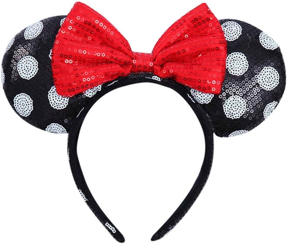 Seamoy Minnie Ears Headband,Sequin Mouse Ears Headband with Bow Hairs Accessories for Girls Women... | Amazon (US)