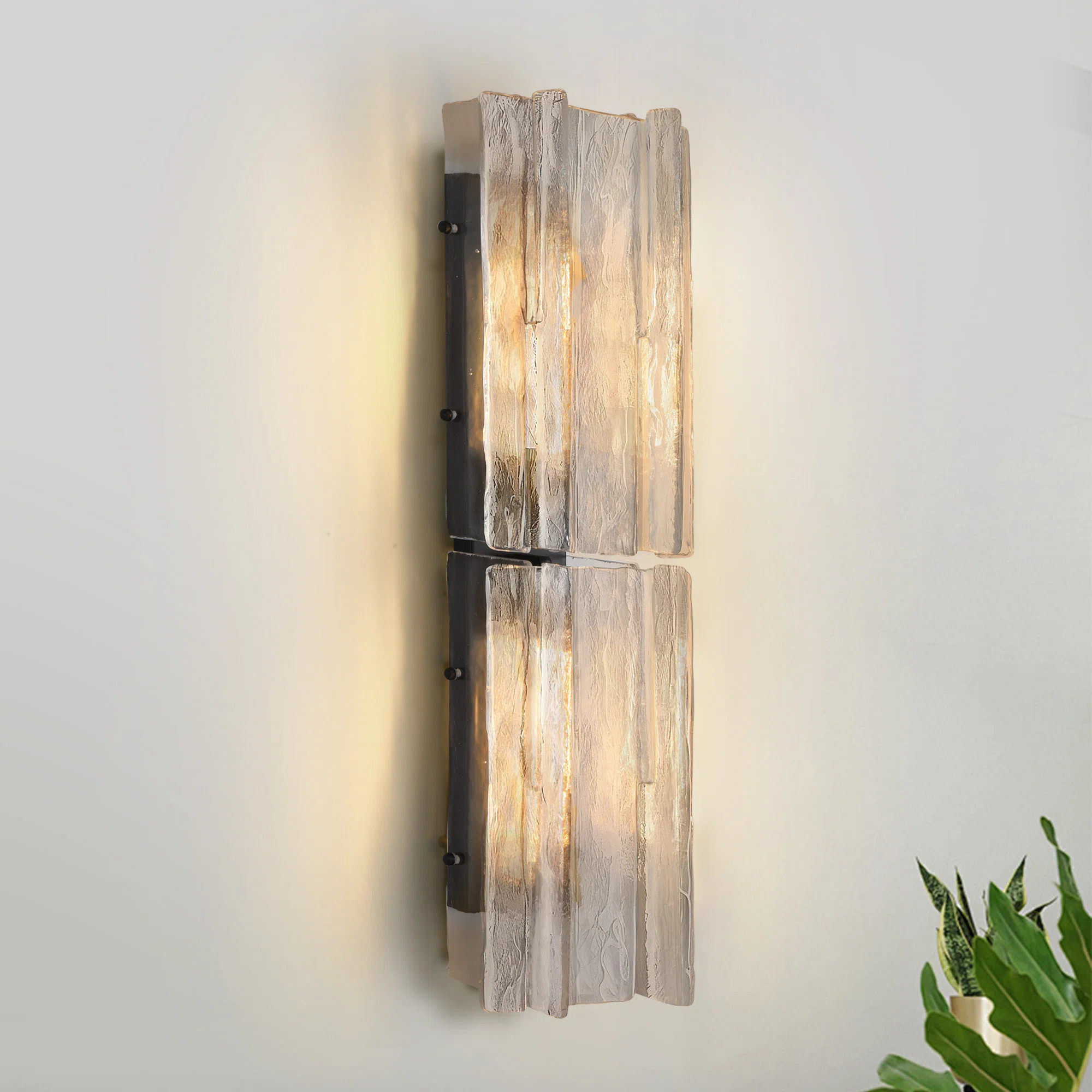 2 - Light Large 30" Wall Sconces With Water Ripple Glass | Wayfair North America