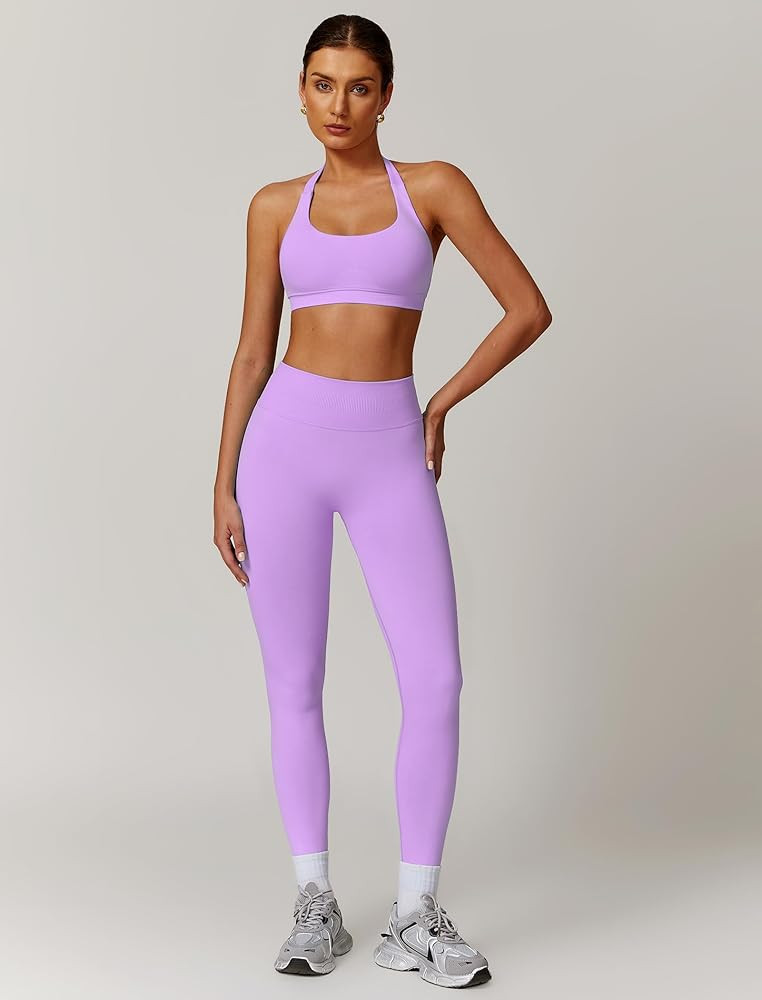 ABOCIW Workout Sets for Women Seamless Scunch Butt Lifting Impact Leggings Halter Sports Bra 2 Pi... | Amazon (US)