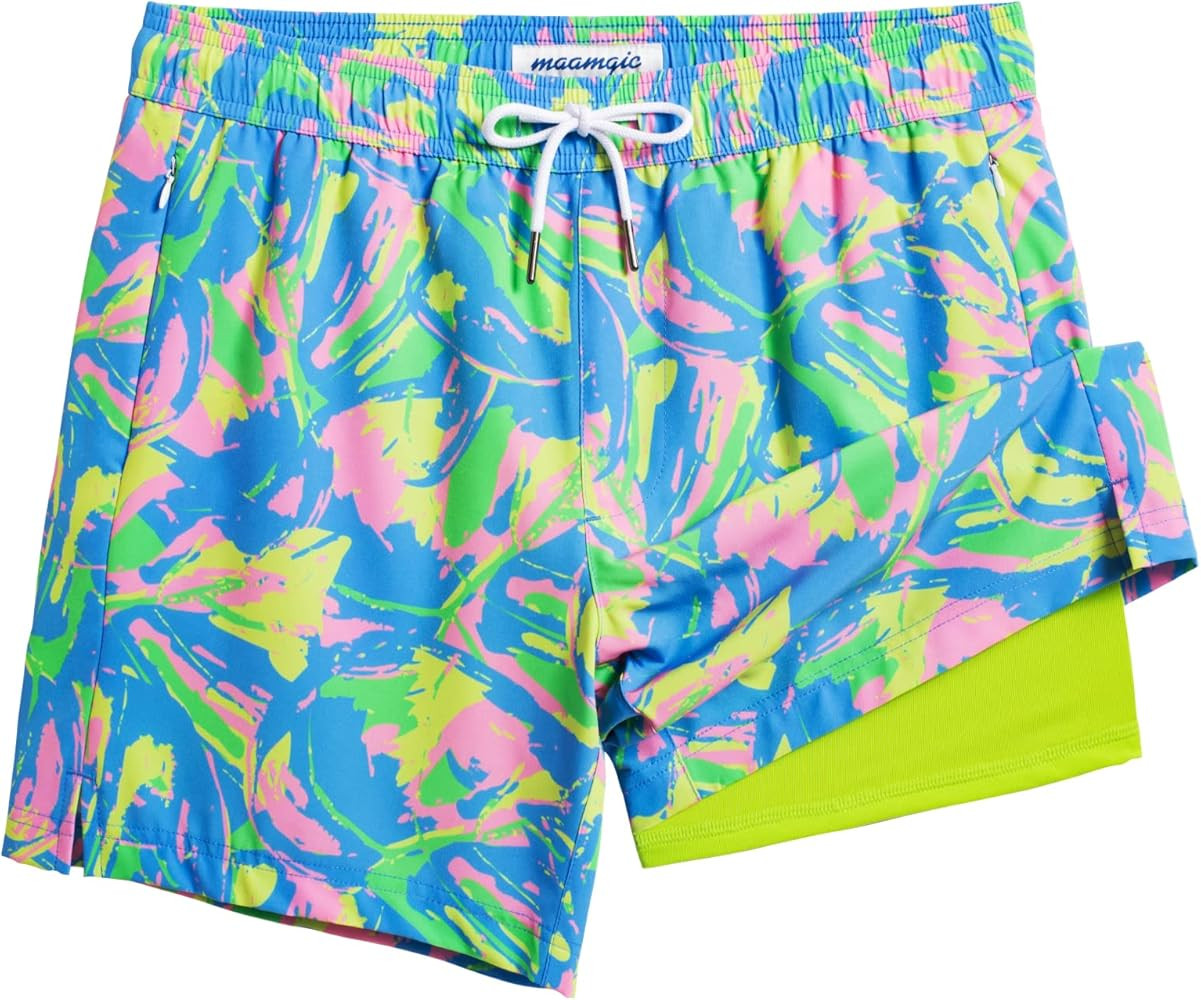 maamgic Mens Swim Trunks with Compression Liner 5 Inch, Quick Dry Bathing Suit with Zipper Pocket... | Amazon (US)